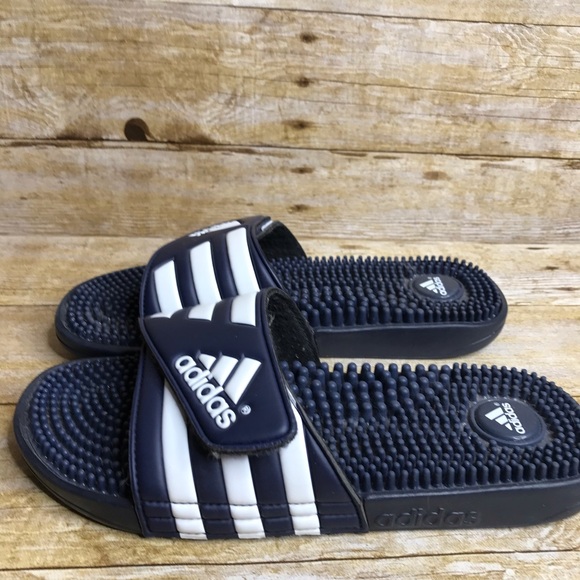 adidas blue and white slides